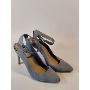 Giovanni Bini Women's 9M Suede High Heel Pumps Blue Ankle Strap Pointed Toe